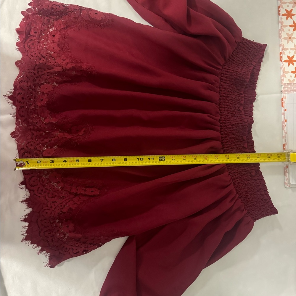 Burgundy Off-Shoulder Lace Top